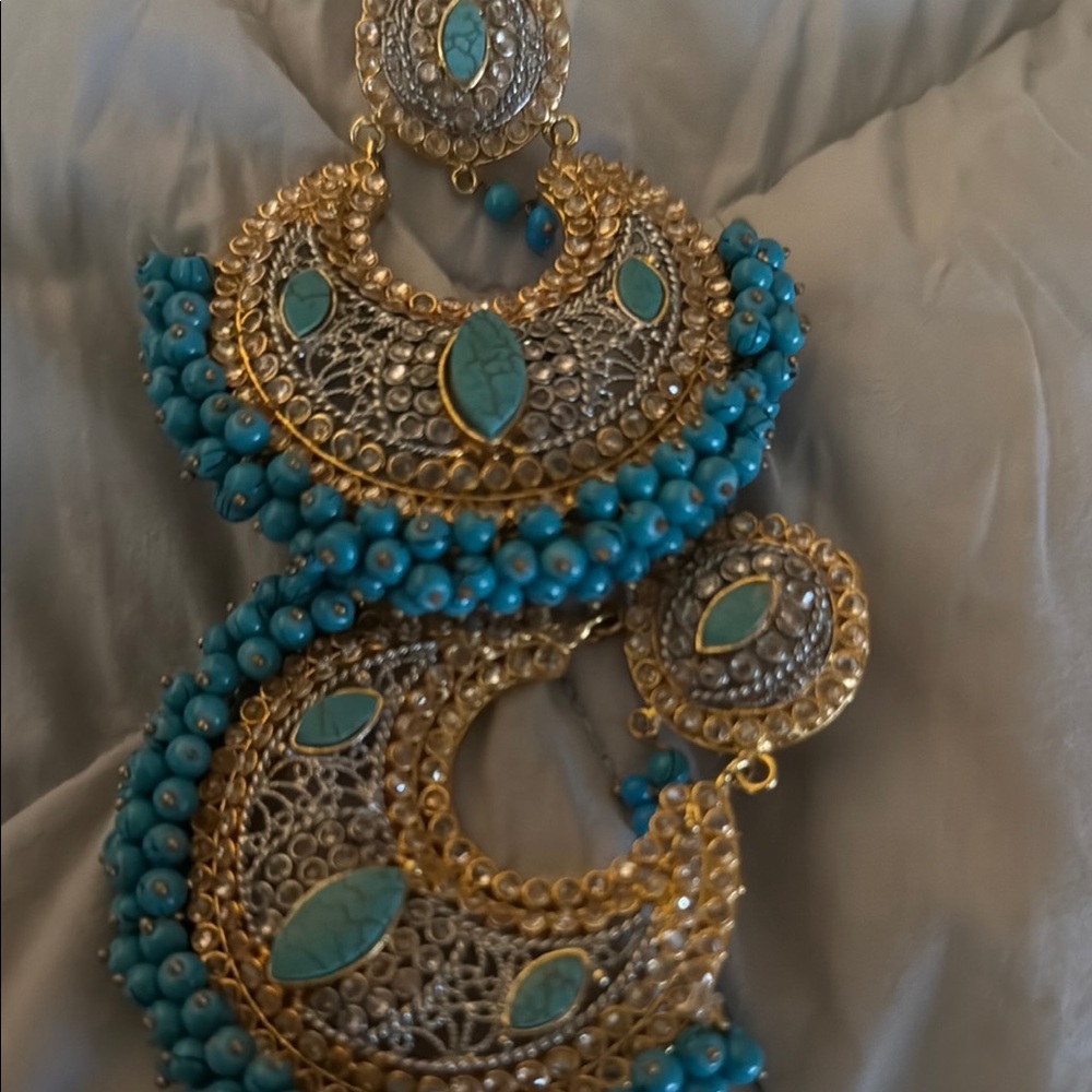 Elegant Gold and Turquoise Statement Earrings